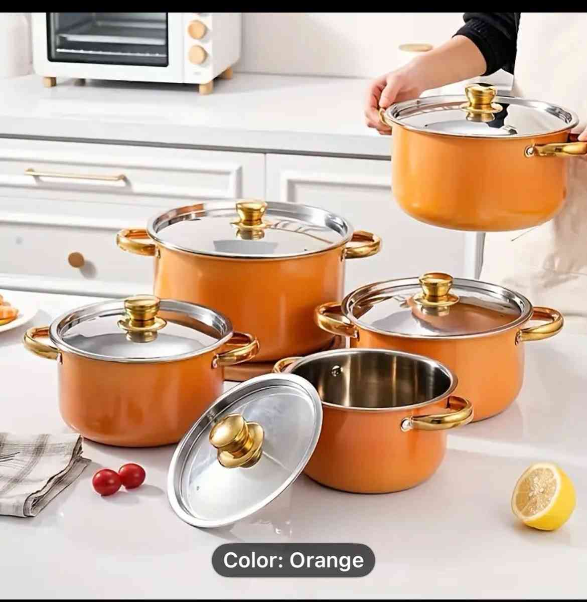 10pcs Stainless Steel Cookware Set  ORANGE - Rochelle Park, New Jersey - FleaMarketBay