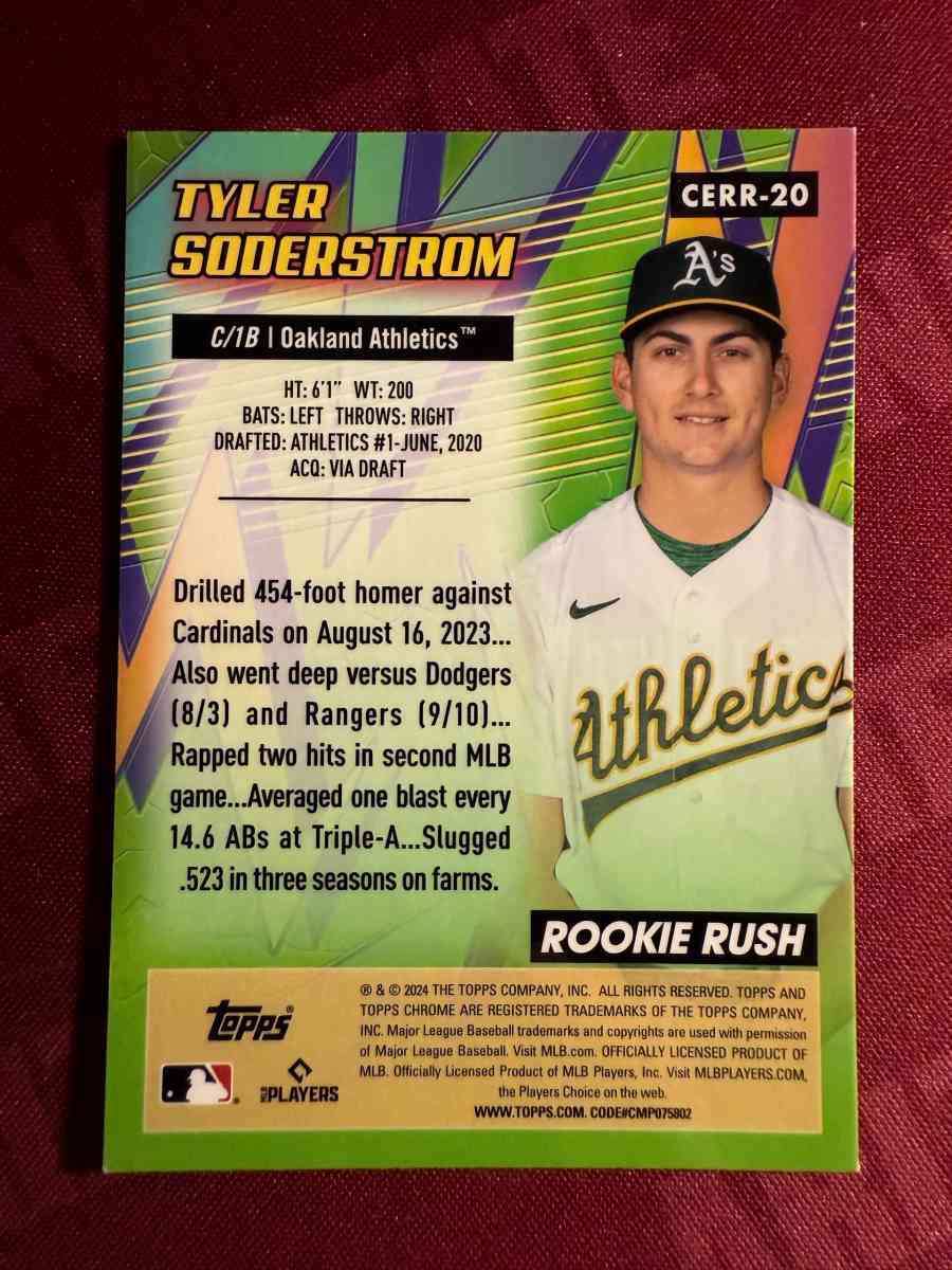 2024 Topps Chrome Tyler Soderstrom CERR 20 Rookie Rush - Tucson, Arizona - FleaMarketBay