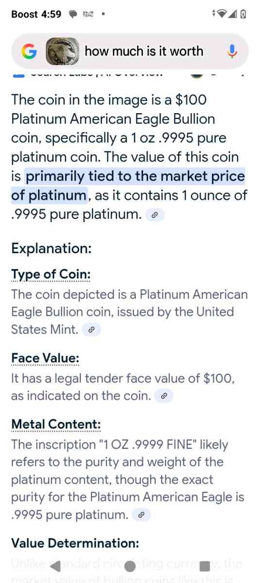 100 non circulated US mint pure Platinum coin - Akron, Ohio - FleaMarketBay