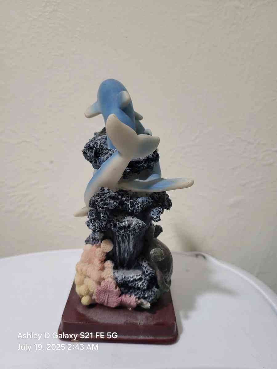 Blue and white dolphin and turtle figurine dolphinlove