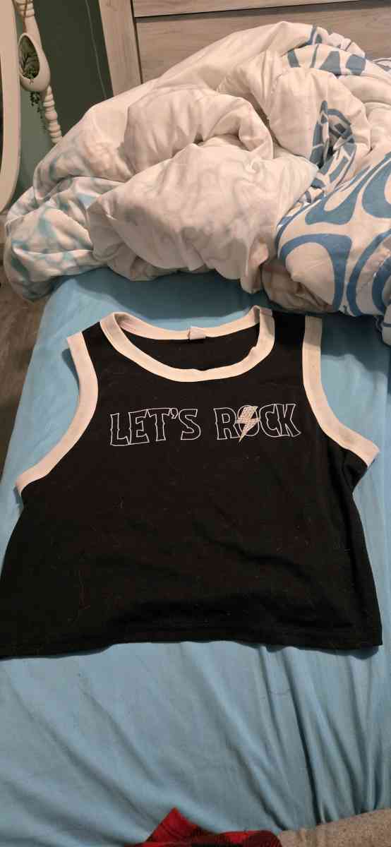 lets Rock black and white cropped tank