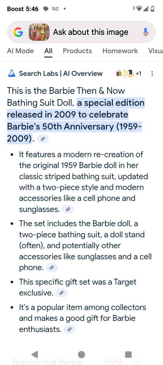 recreation of the then n now Barbie doll 50th anniversary