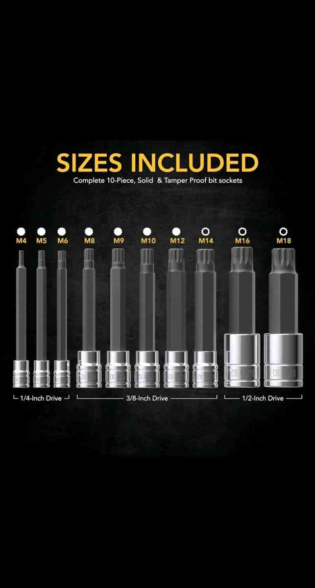 XZN Triple Square Spline Bit Socket SetExtra Long 4Inc10Piec