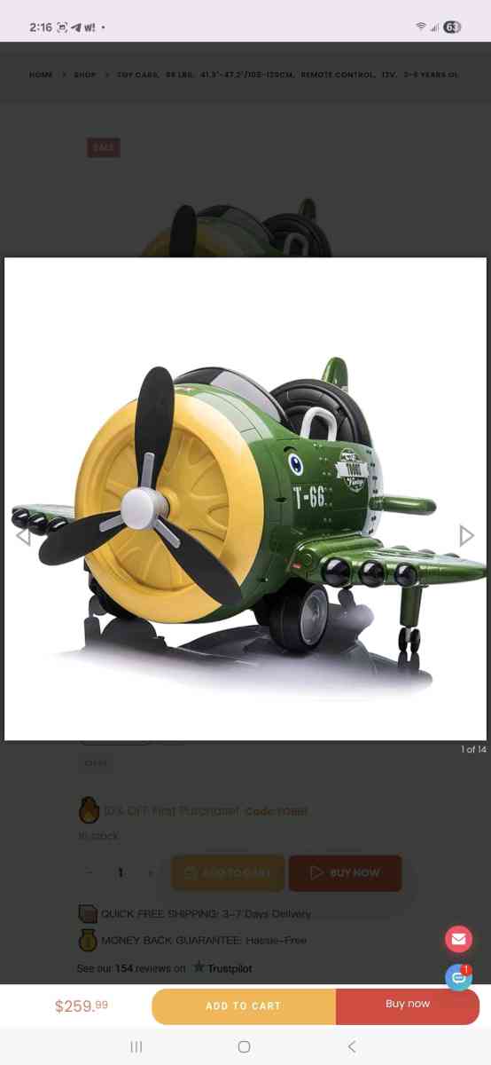 tobbi 12V Electric Toy Airplane Battery Powered Kids Ride on