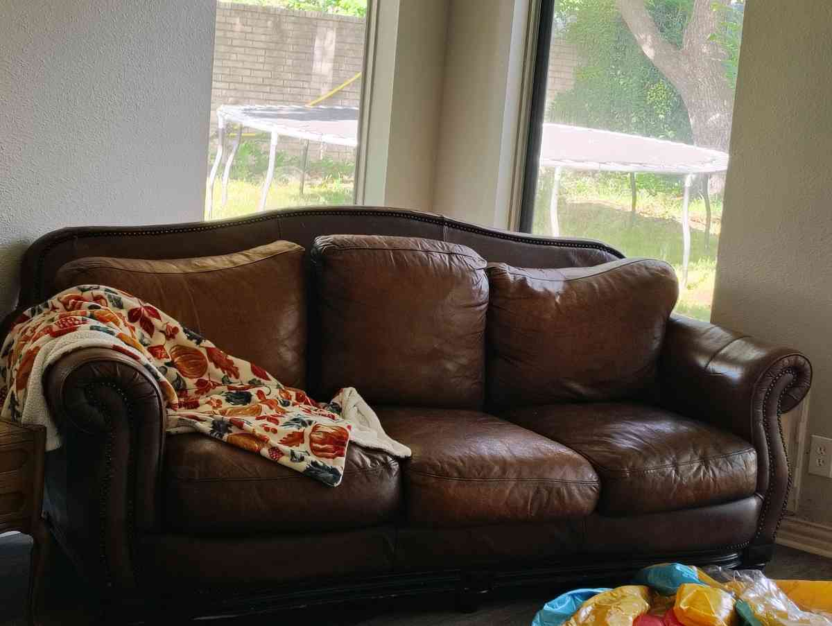 Rustic Brown leather couch and chair - Sanger, Texas - FleaMarketBay