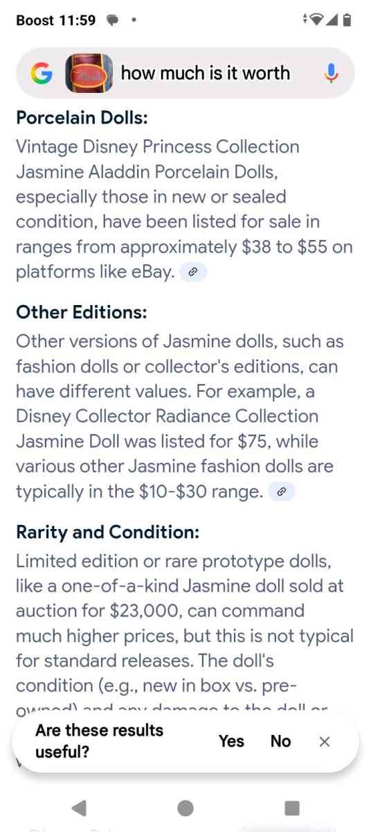 Disneys Aladdin princess Jasmine doll - Akron, Ohio - FleaMarketBay