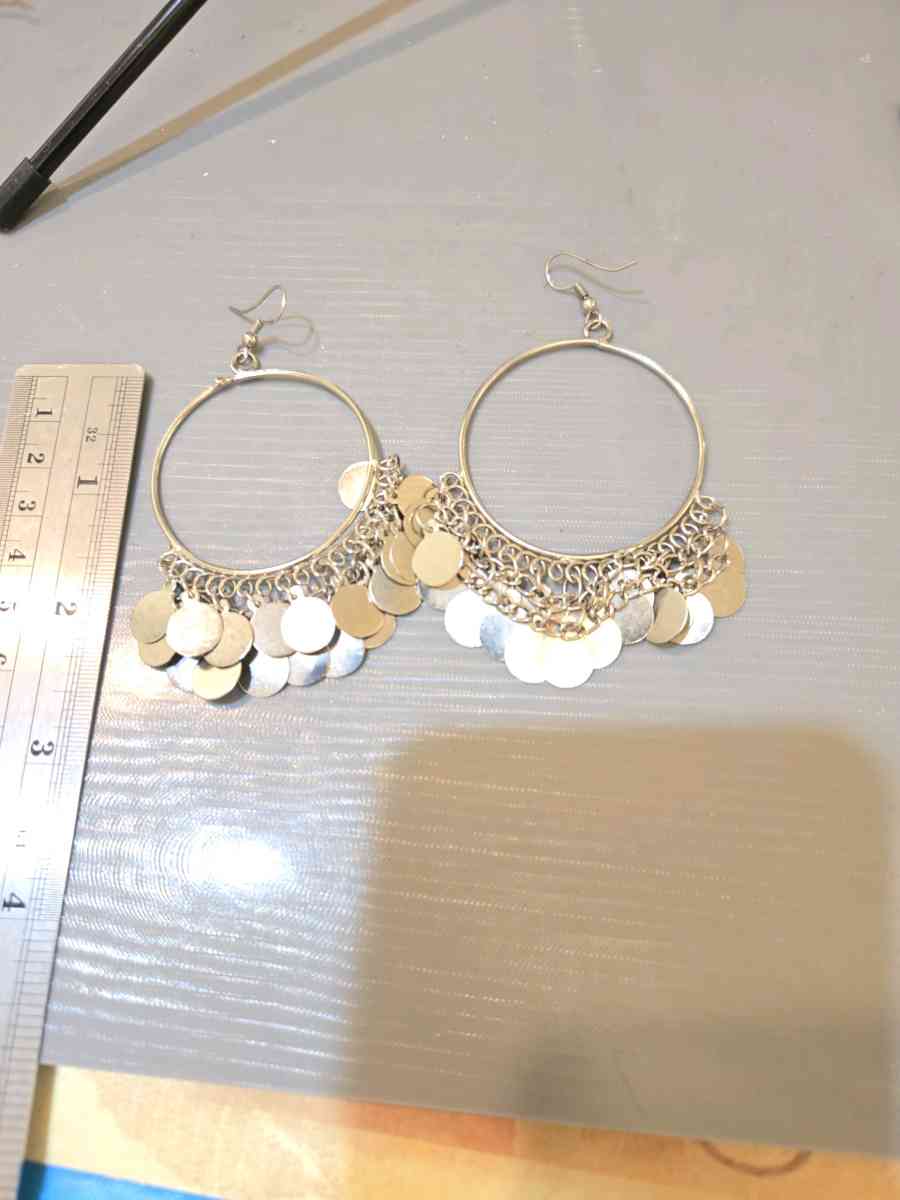 Oxidised Silver hoop earrings with silver coin accents festi