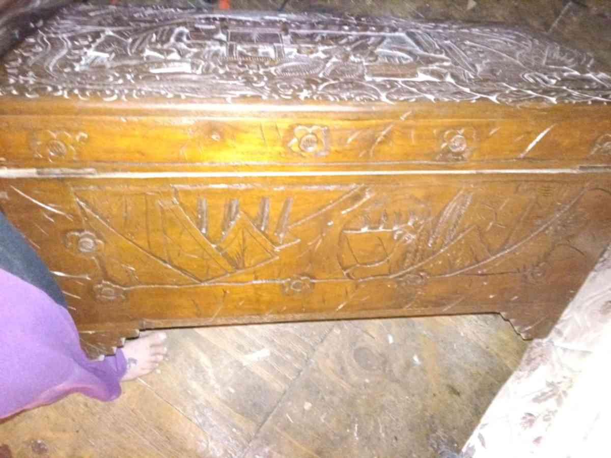 1920s Chinese hand carved compreha wooden chest - Calhoun City, Mississippi - FleaMarketBay