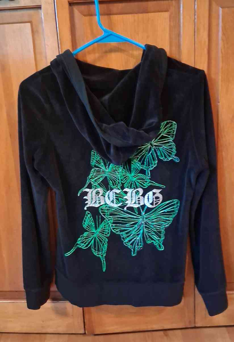 BCBGMAXAZRIA BLACK GELVET HOODIE WOMENS SMALL