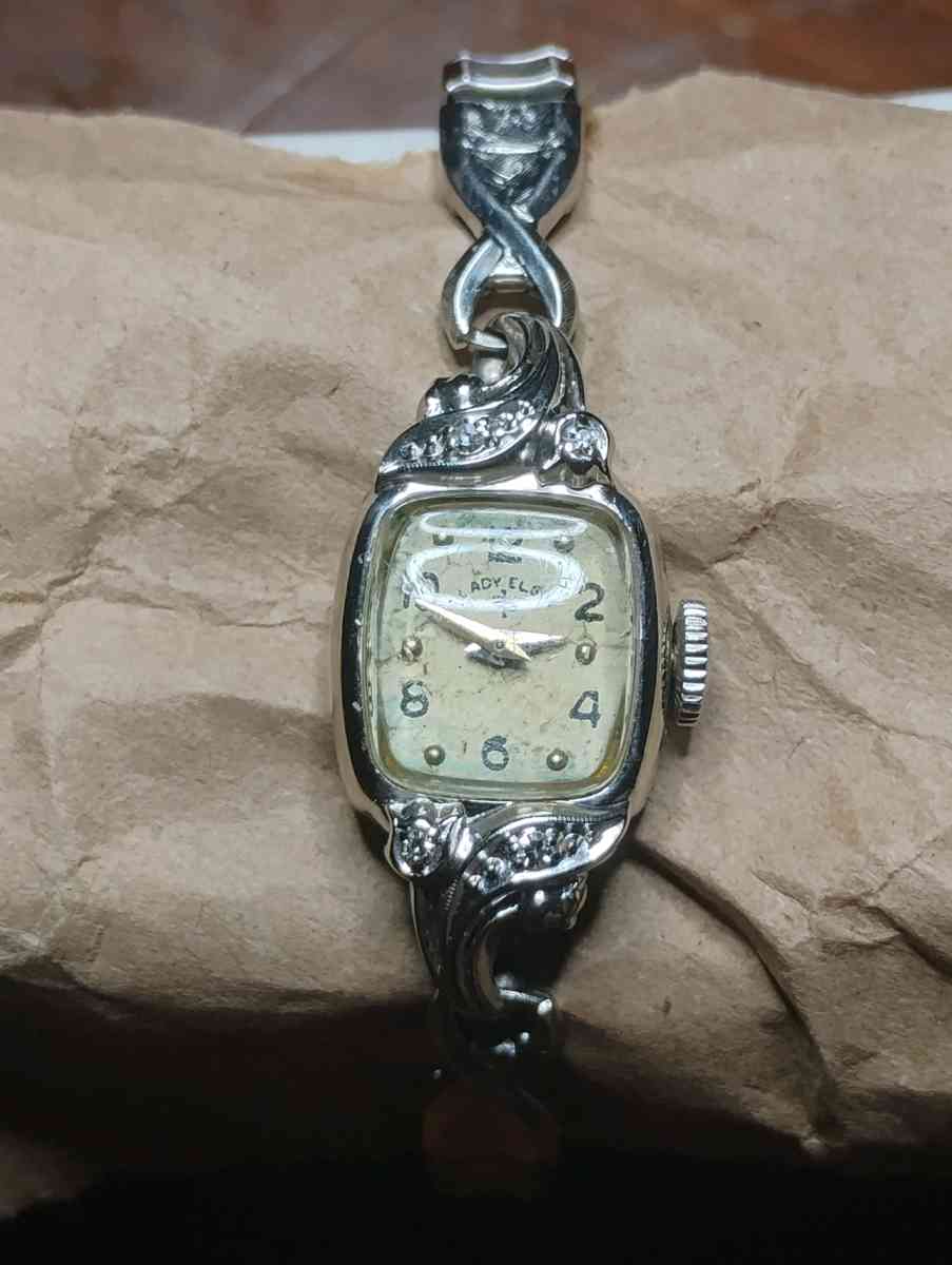vintage Lady Elgin 14k White Gold Diamond Watch - Irving, Texas - FleaMarketBay