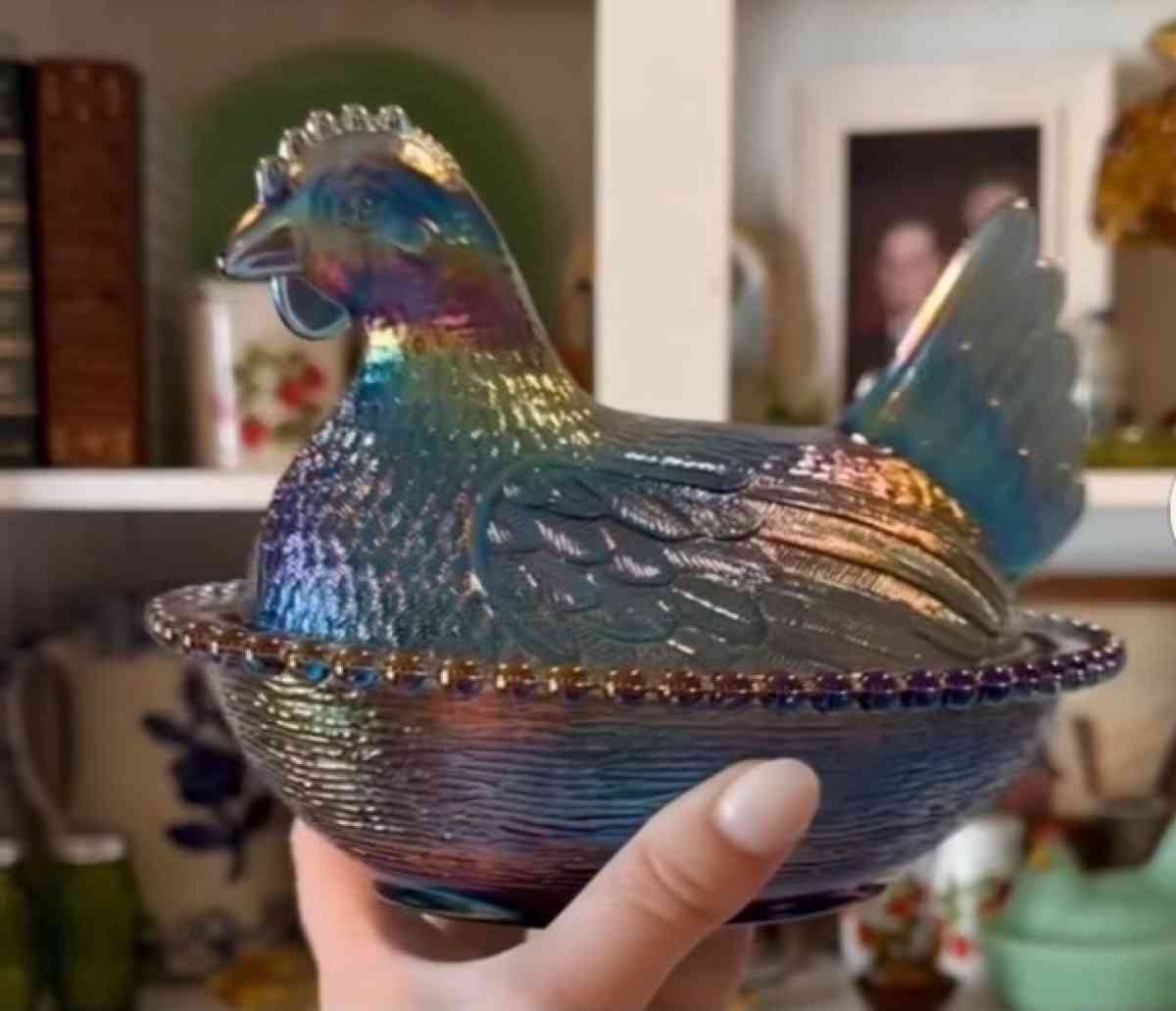 vintage glass hens on nest