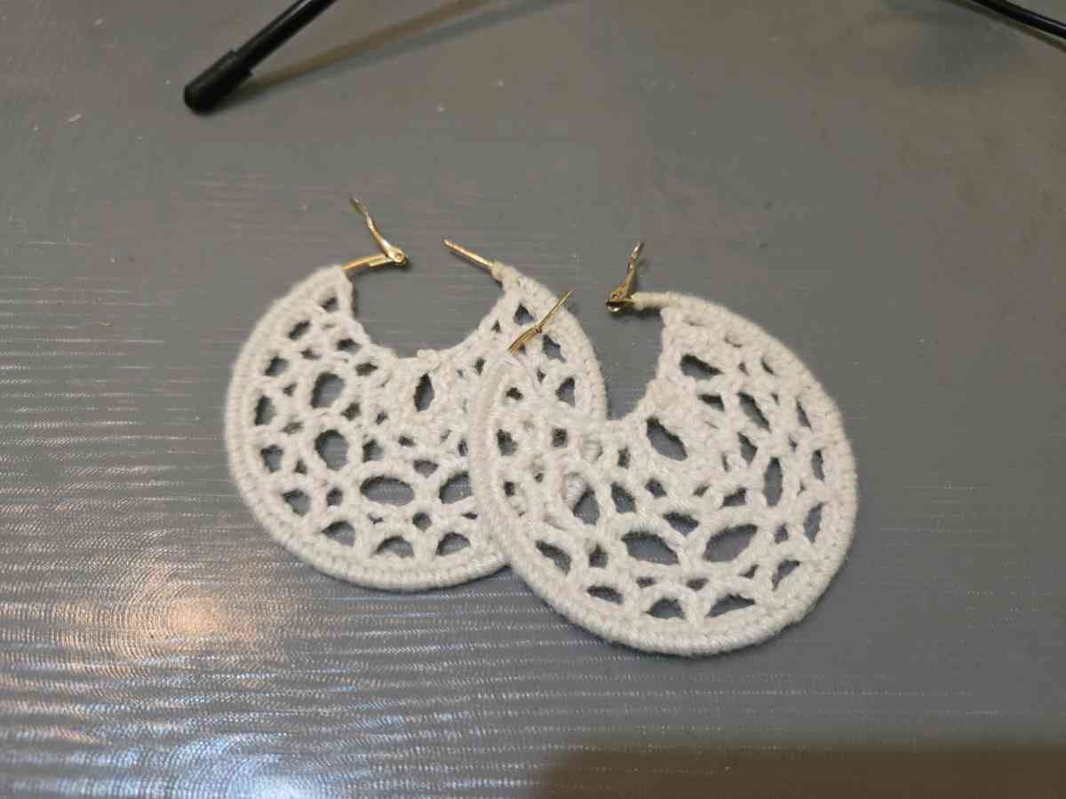 Large White crochet hoop earrings crochetjewellery