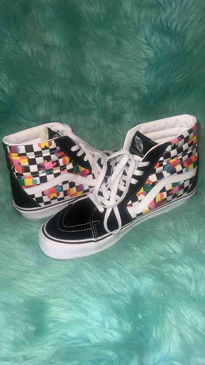 Mens Size 10 Vans Sk8 High Top Floral Checkered Sneakers