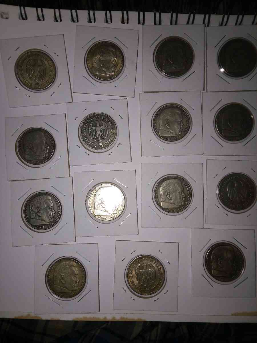 Antique German WWII postage stamps  and  20x 5 Rs coins