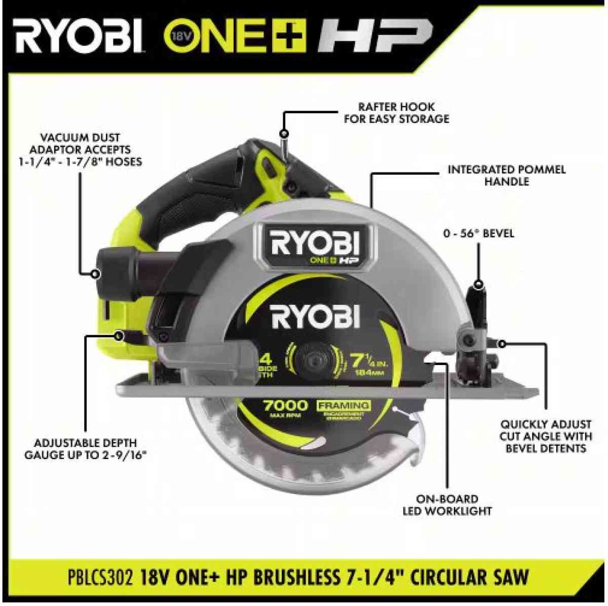 RYOBI ONE HP 18V BRUSHLESS CORDLESS 714 IN CIRCULAR SAW