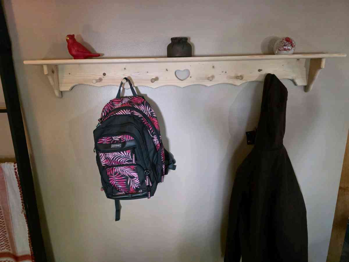 Rustic Wall Shelf with Peg Hooks