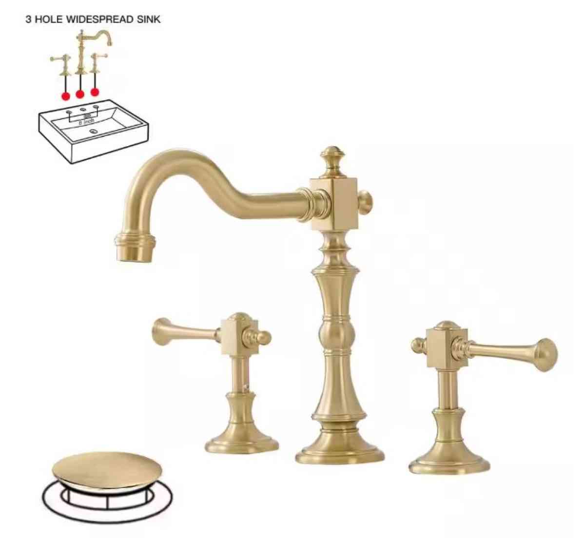 8 IN WIDESPREAD DOUBLE HANDLE 3 HOLE BATHROOM FAUCET
