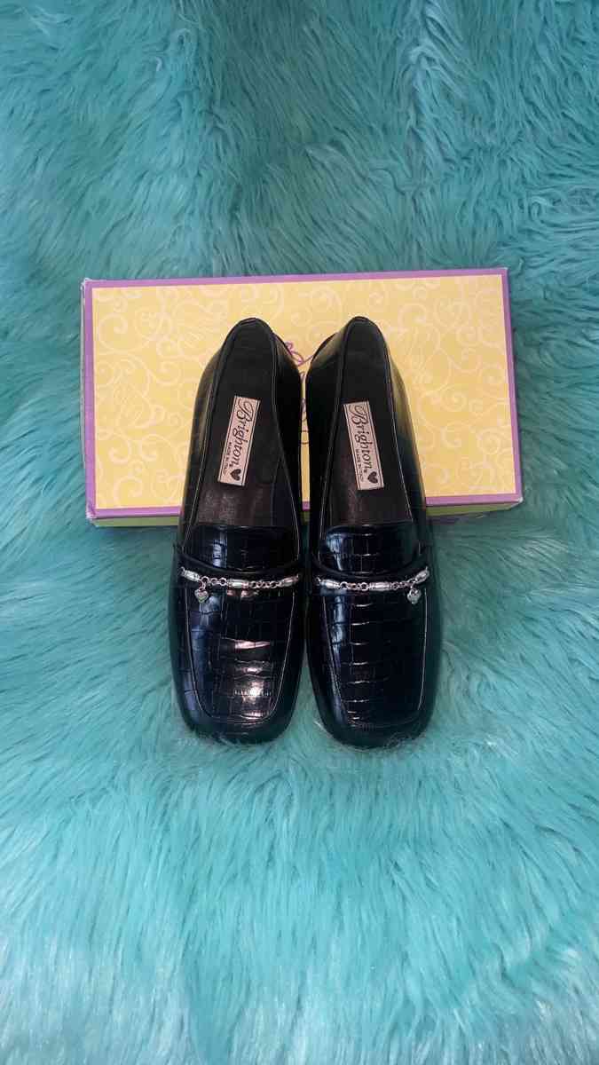 NIB Brighton Unice Black Croc With Silver Chain Womens Size