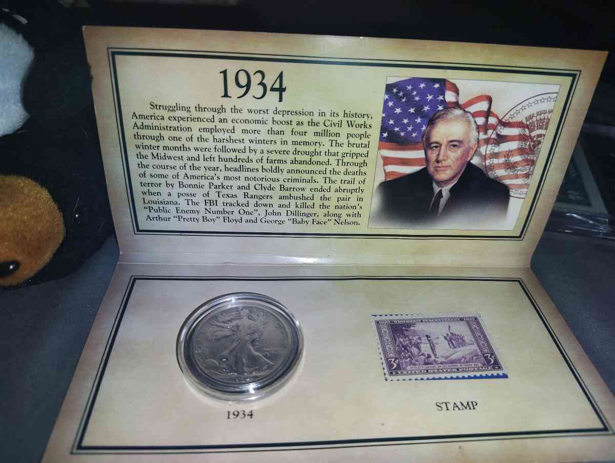 1934 walking liberty and stamp