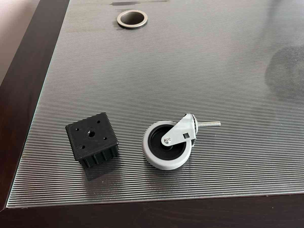 Glass Top Office Desk with Dark Wood Frame