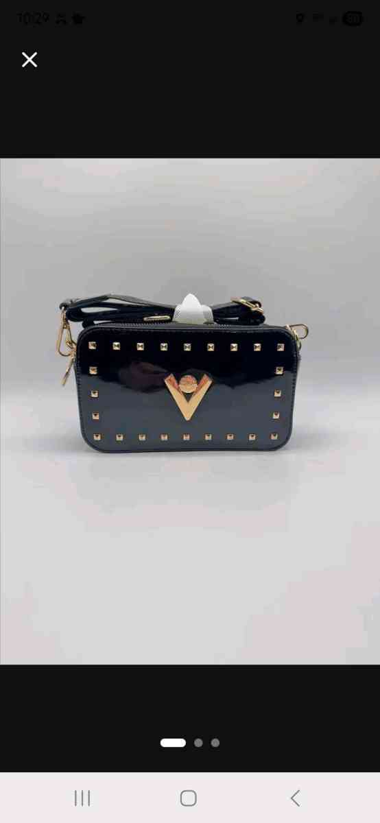 Valentino Orlandi V Logo Double Zip Vegan Leather Camera Bag