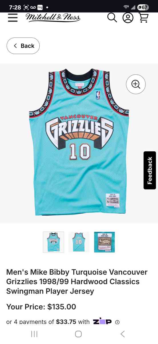 Mens Mike Bibby Turquoise Vancouver Grizzlies 1998 99