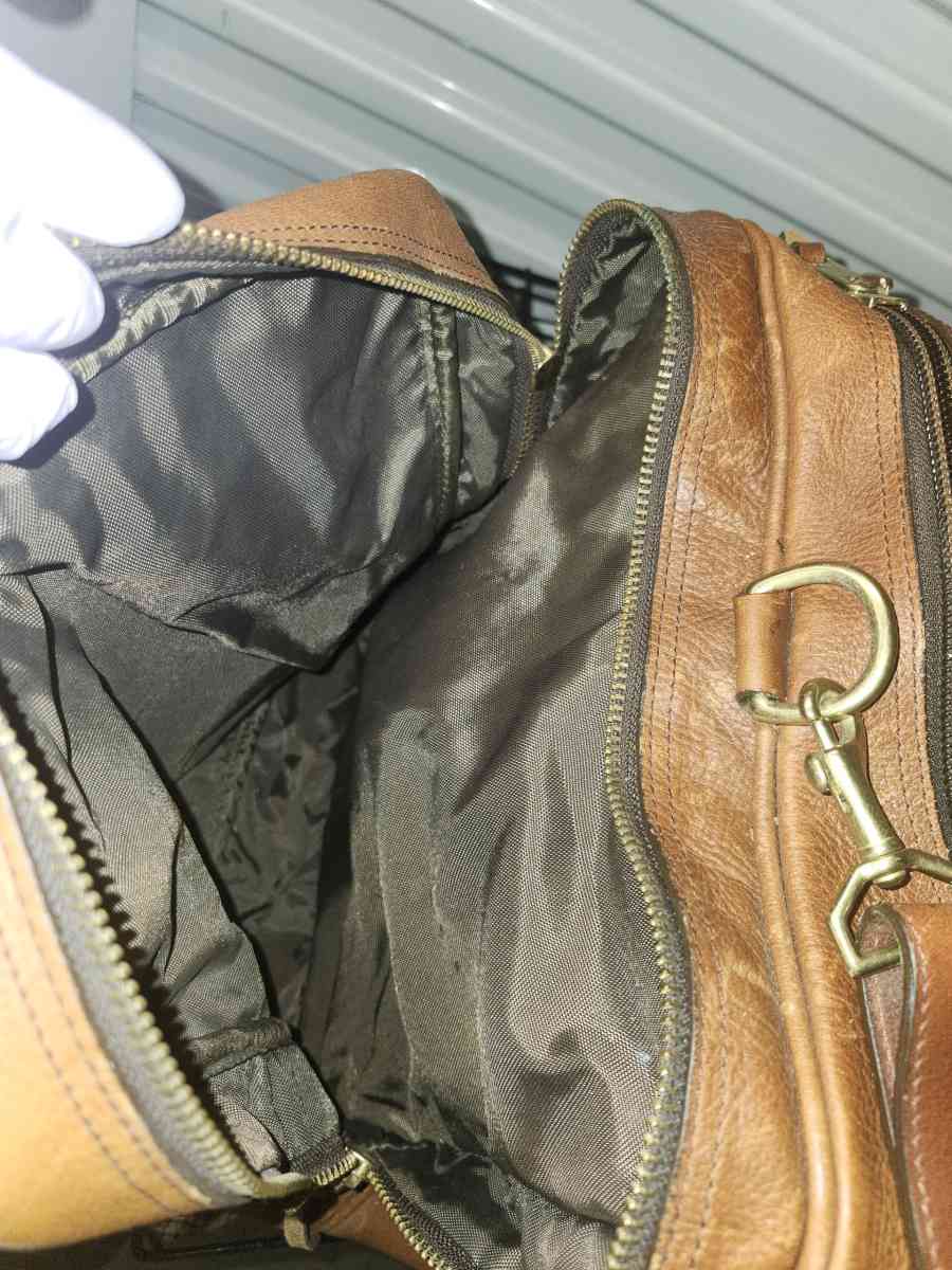 Orvis leather duffle bag
