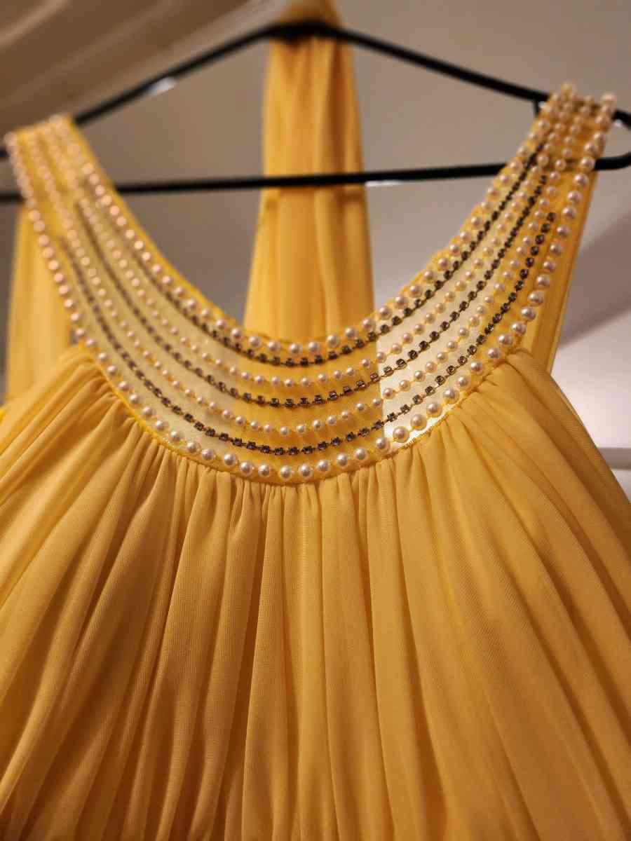 Fiesta Yellow Maxi Dress with Beaded Neckline