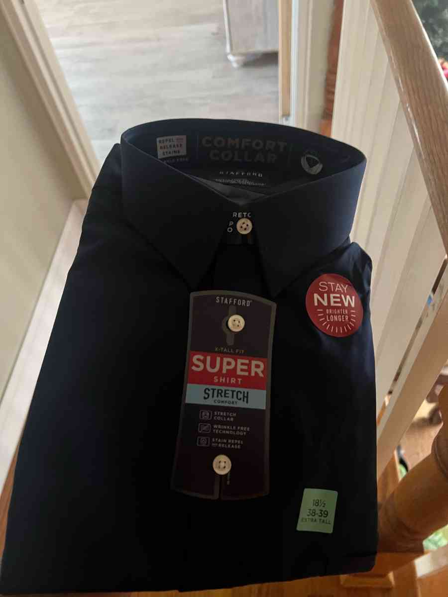 Stafford Mens Super Shirt  Navy Blue Stretch Dress Shirt 18