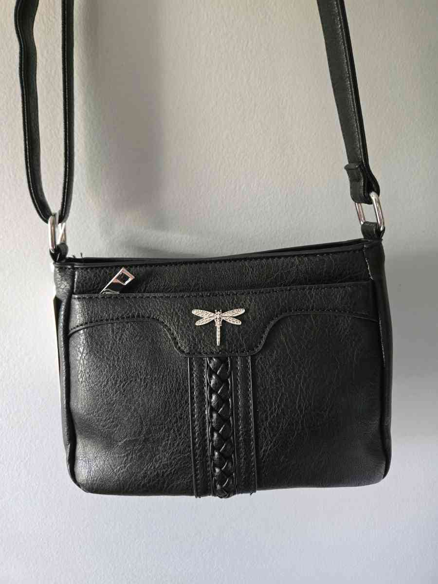 Le Bug Black Faux leather purse w dragonfly