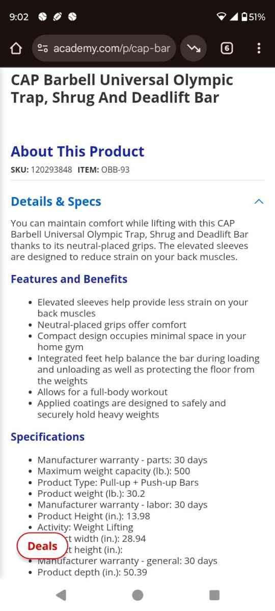 CAP Barbell Olympic Trap Bar Hex Shrug Barbell for Deadlifts - Tomball, Texas - FleaMarketBay