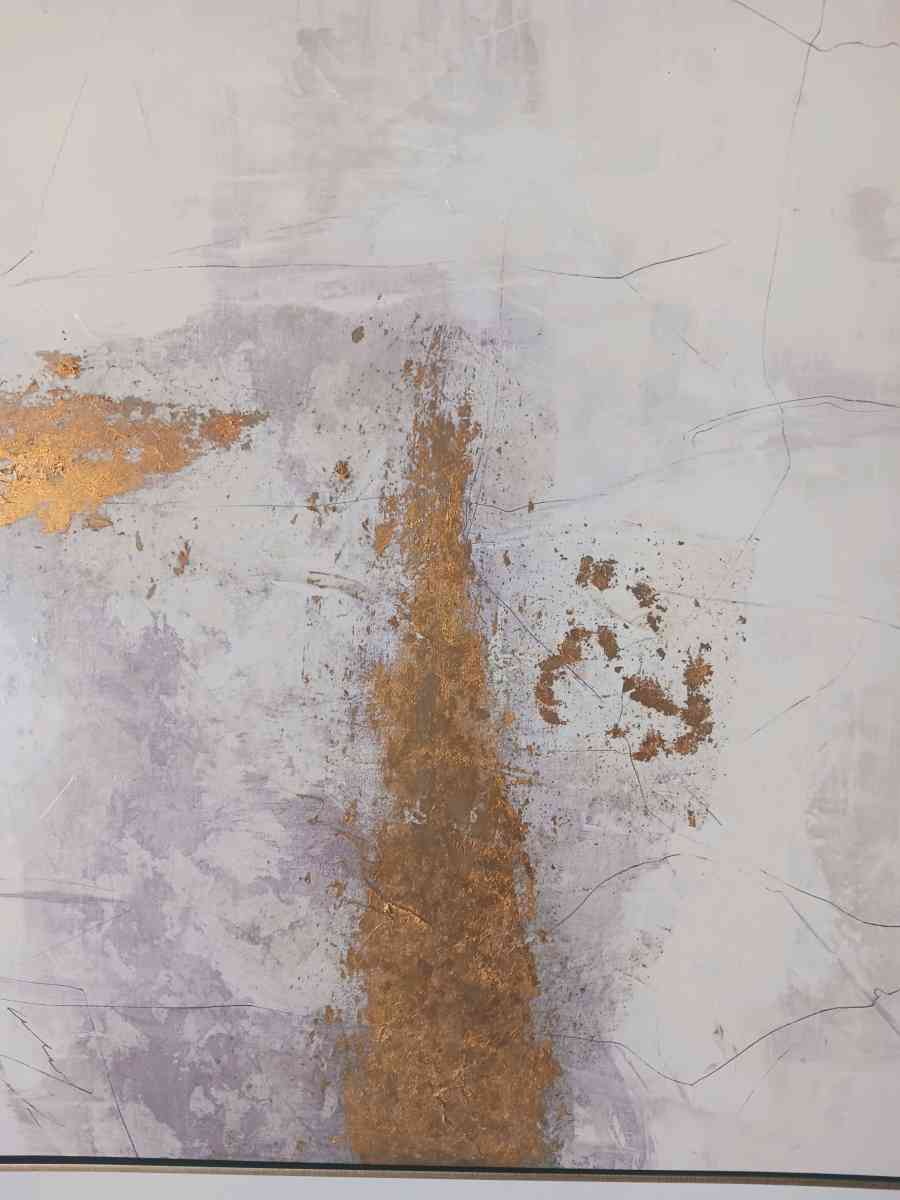 Modern Abstract Canvas Wall Art  Gold  Neutral Tones - Bronx, New York - FleaMarketBay