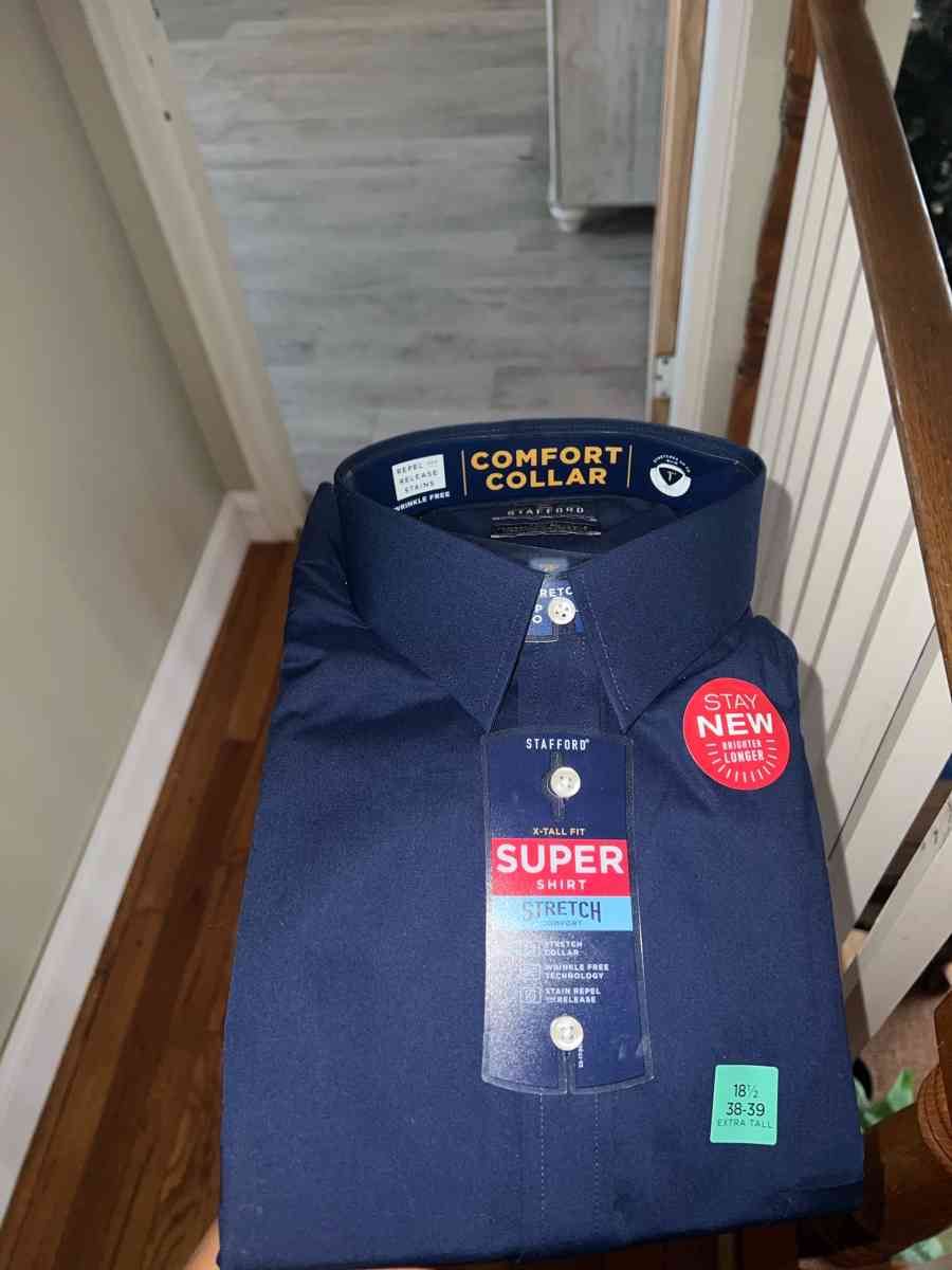Stafford Mens Super Shirt  Navy Blue Stretch Dress Shirt 18