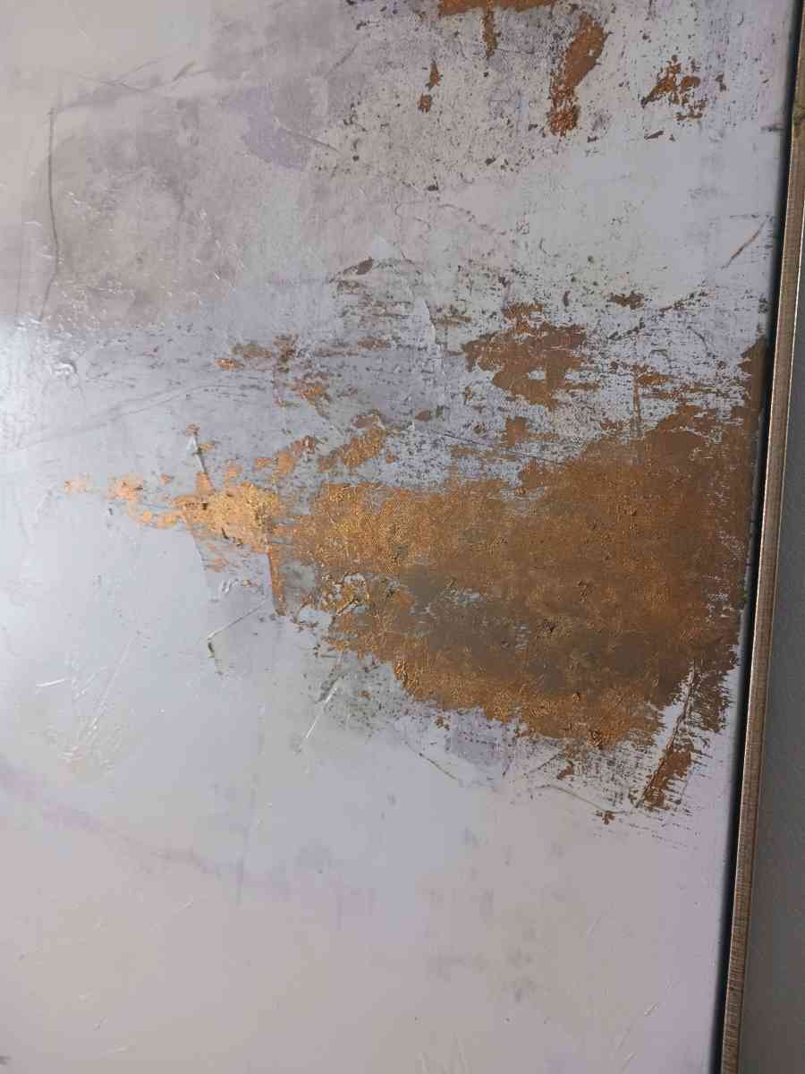 Modern Abstract Canvas Wall Art  Gold  Neutral Tones - Bronx, New York - FleaMarketBay