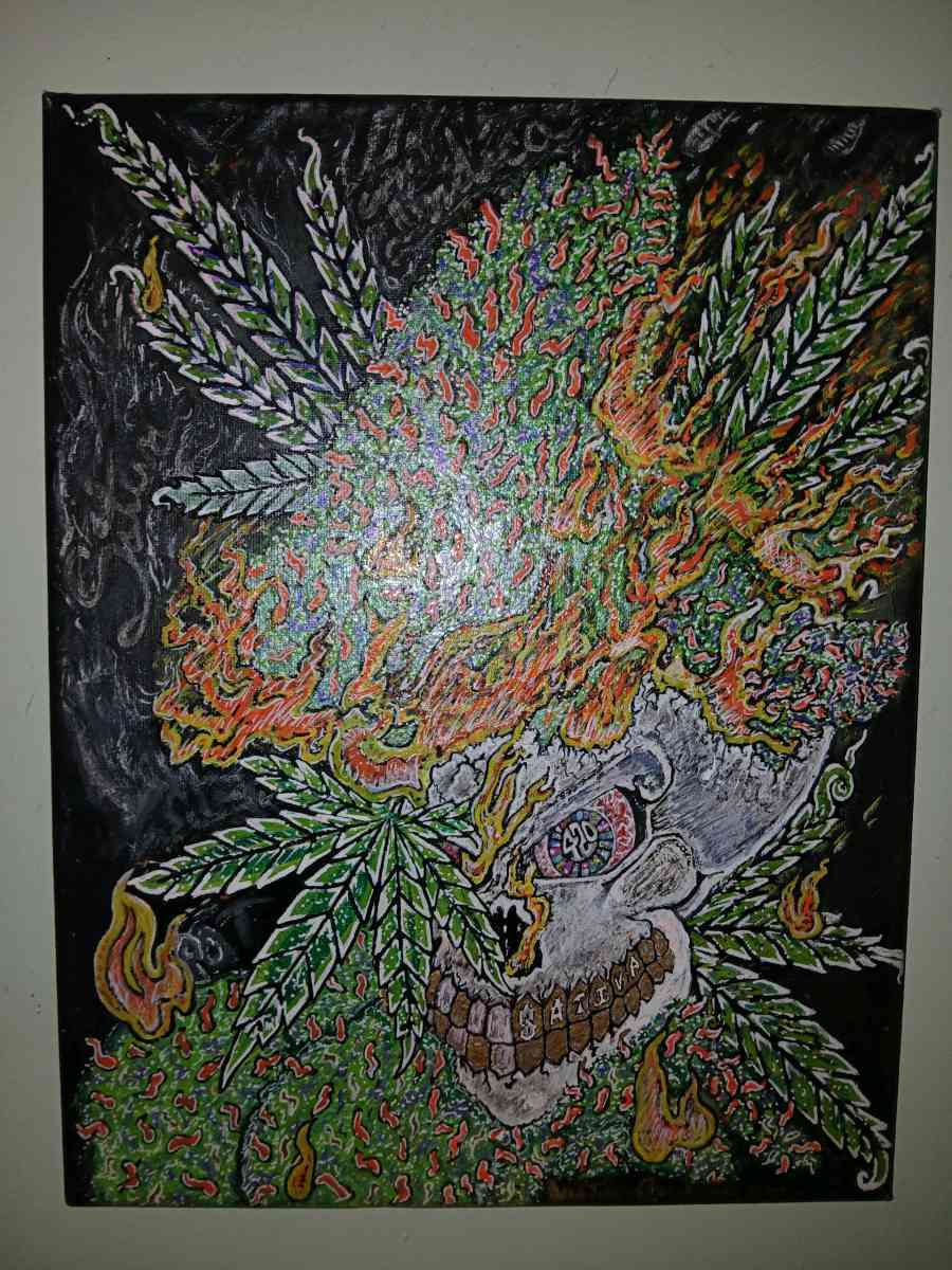 acrylic hand painted cannabis painting