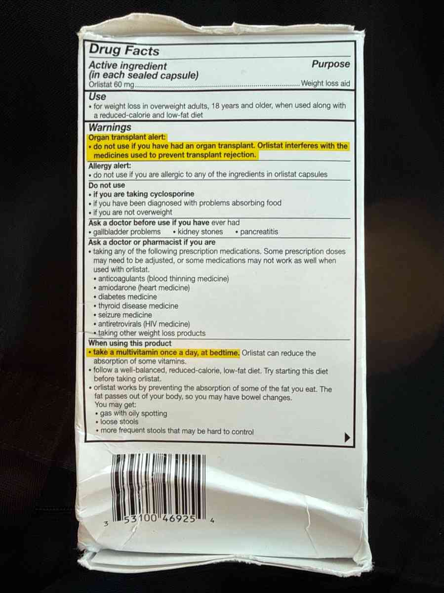 Alli Weight loss capsules pills