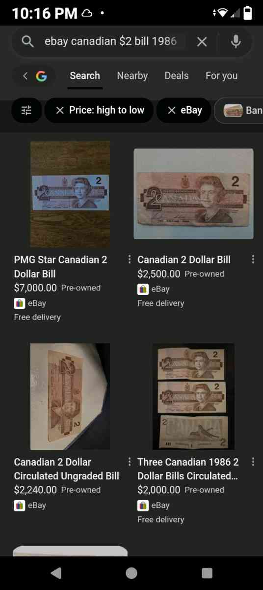 1986 Canadian 2 bank note