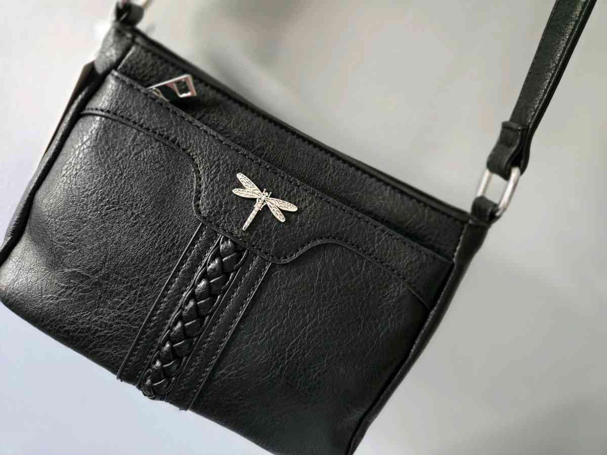 Le Bug Black Faux leather purse w dragonfly