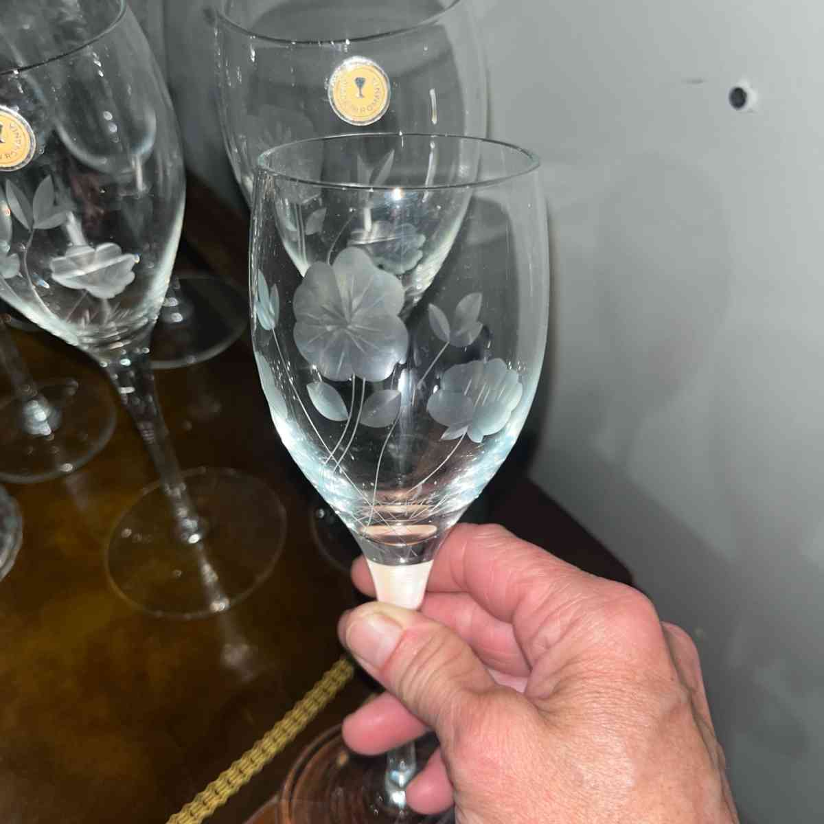blue wine glass Pfaltzgraff and Poppytrail dishes Pink glass - Agency, Missouri - FleaMarketBay