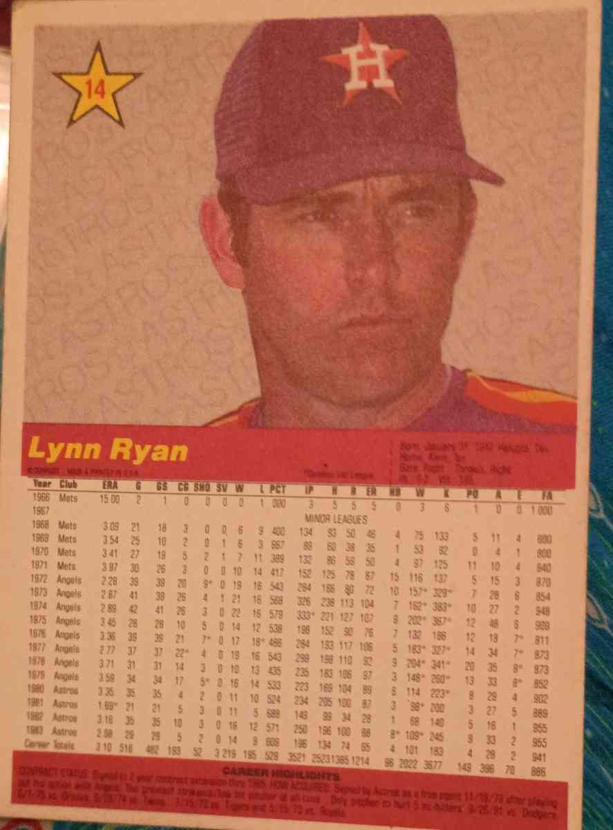 rare misprint error 1984 Nolan Ryan donruss jumbo no14 - Salt Lake City, Utah - FleaMarketBay