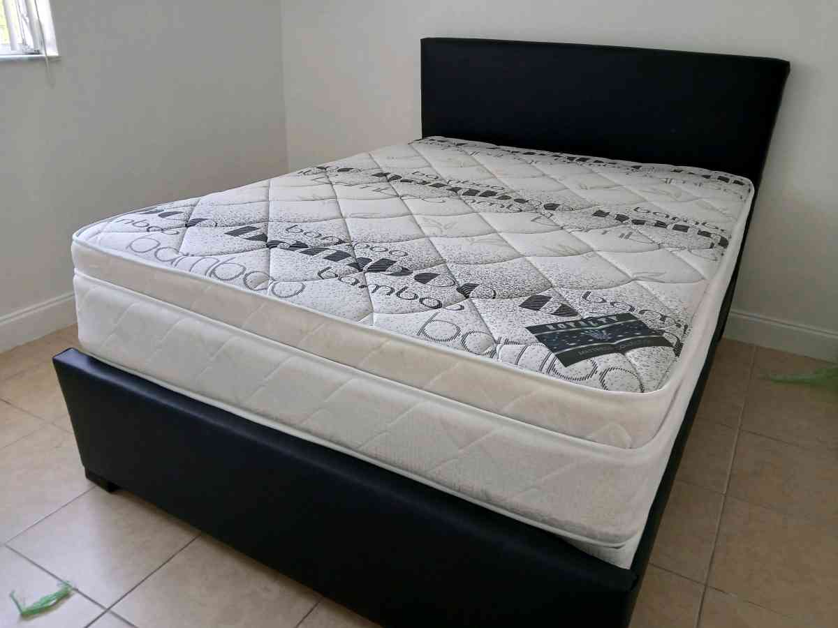 Queen bed frame with Mattress and boxspring brand new