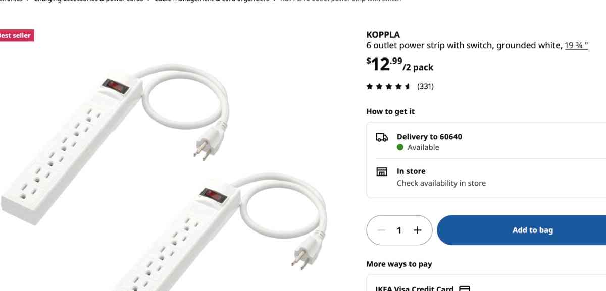 NEW UNUSED IKEA Koppla 6 Outlet Power Strip