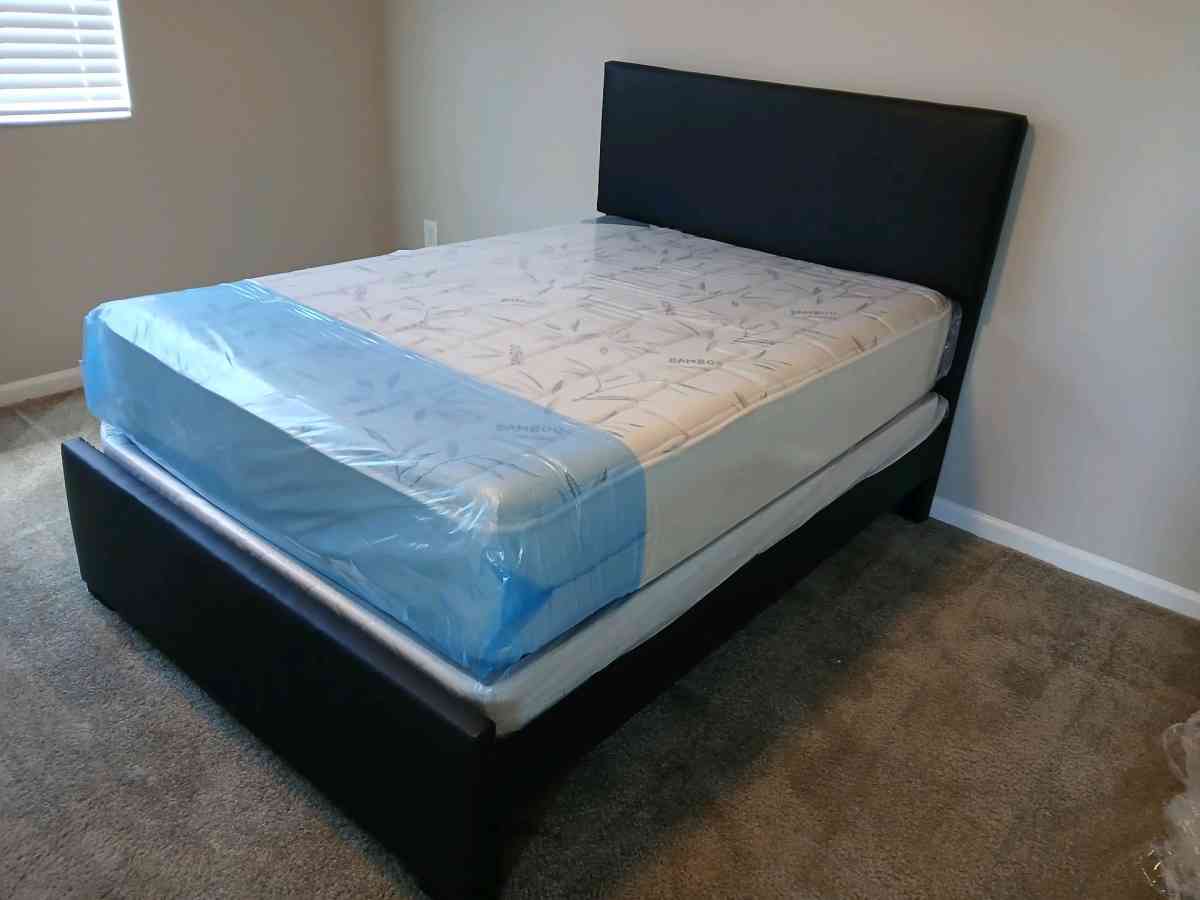 full bed frame with Mattress and boxspring brand new - North Miami Beach, Florida - FleaMarketBay
