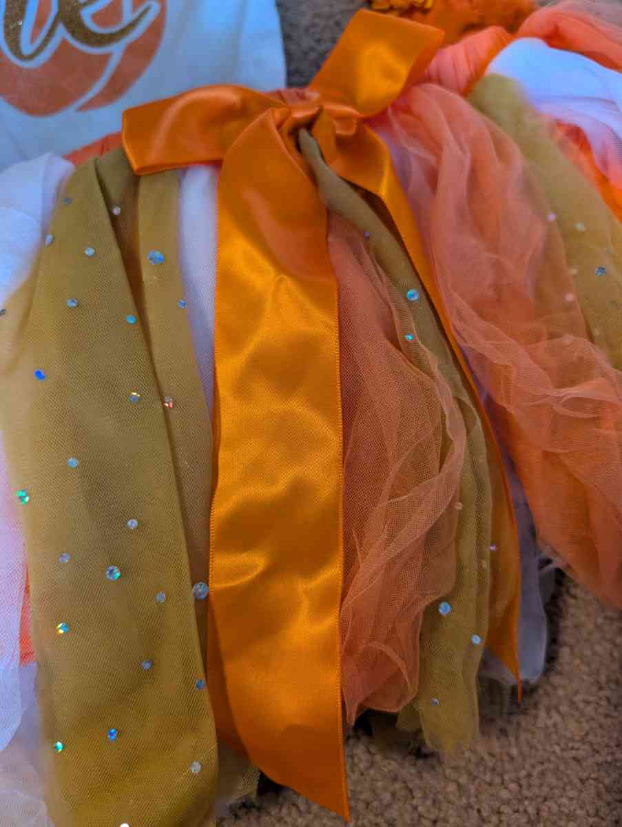 Fall pumpkin one year old baby outfit