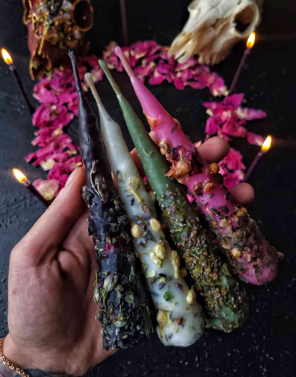 handmade wax ritual herbal candles set of 5