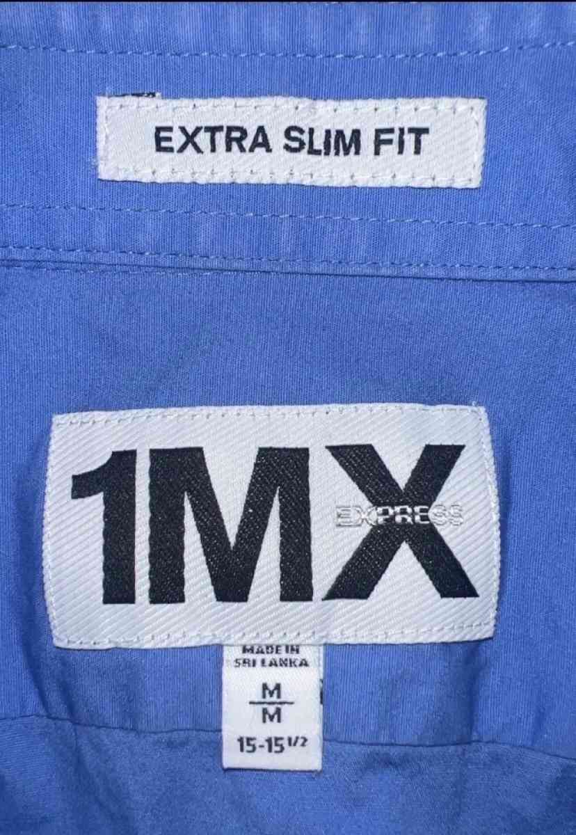 Express 1 MX  Mens Blue Long Sleeve Button Up Extra Slim Fit