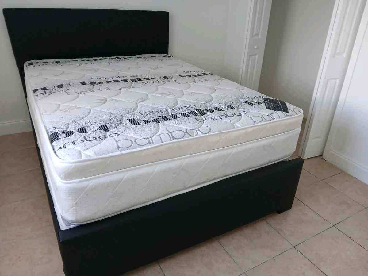 Queen bed frame with Mattress and boxspring brand new