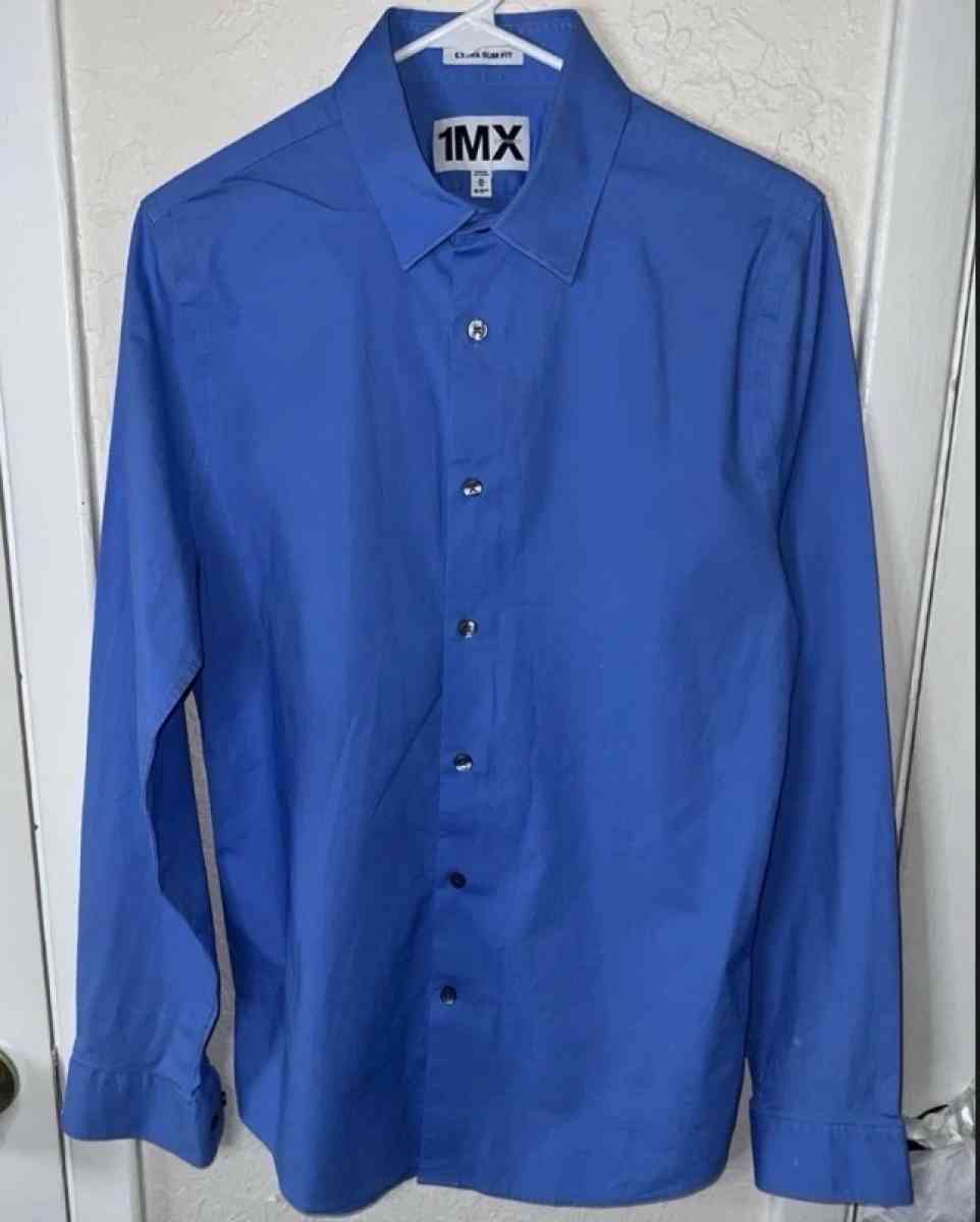 Express 1 MX  Mens Blue Long Sleeve Button Up Extra Slim Fit