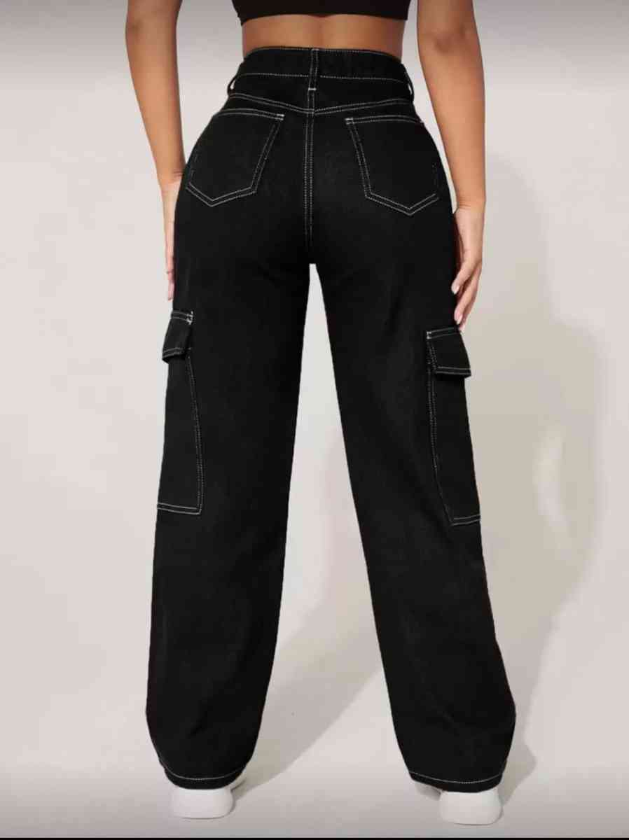 Black Cargo Pants with White Stitching