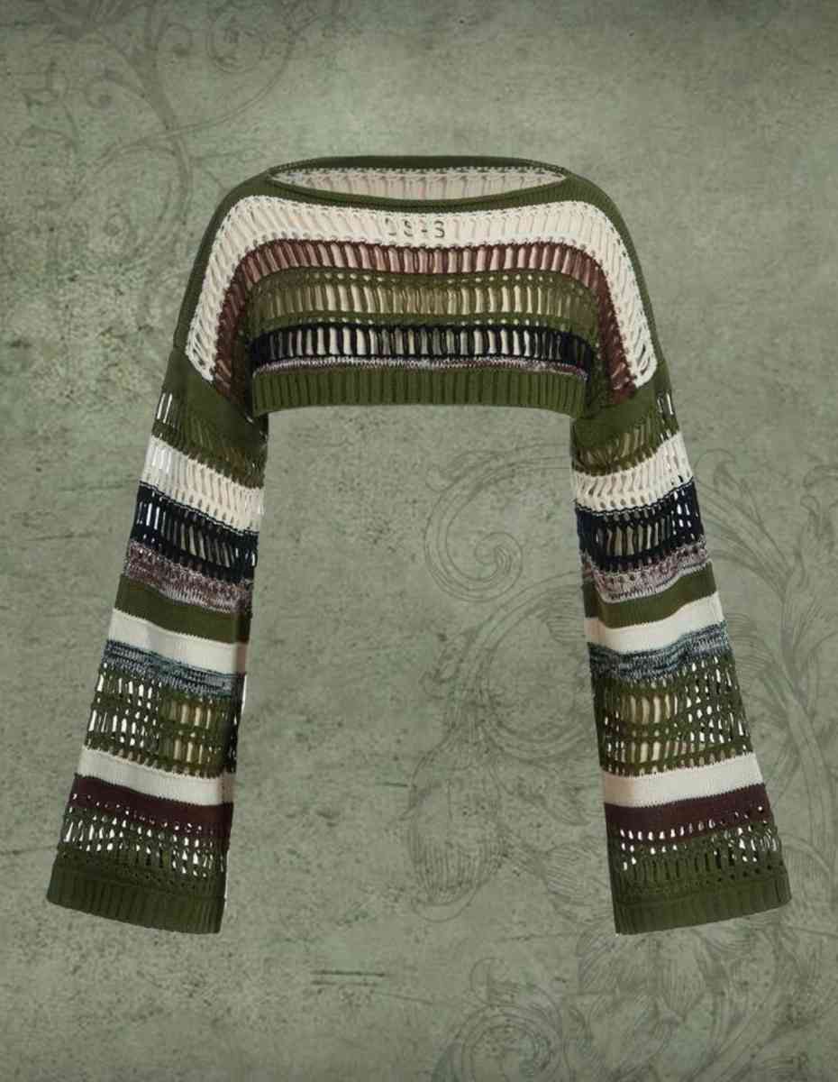 Striped Knit Bell Sleeve Crop Top size small